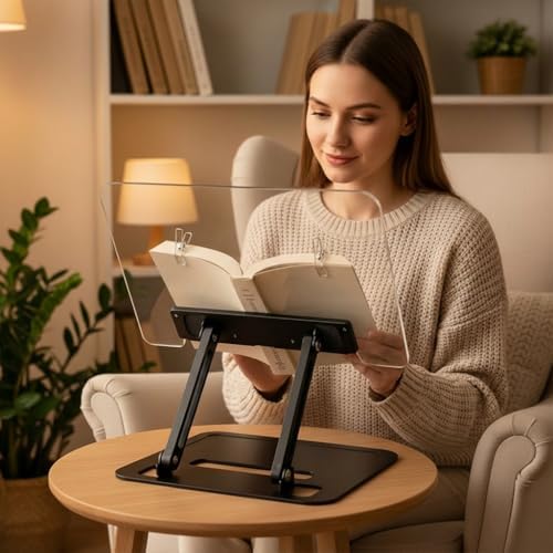 Acrylic Adjustable Book Stand, Reading Stand with Lift Design, High-Density Alloy Desktop Document Holder for Document Recipe, Cookbook, Music Book (Black) - Image 4
