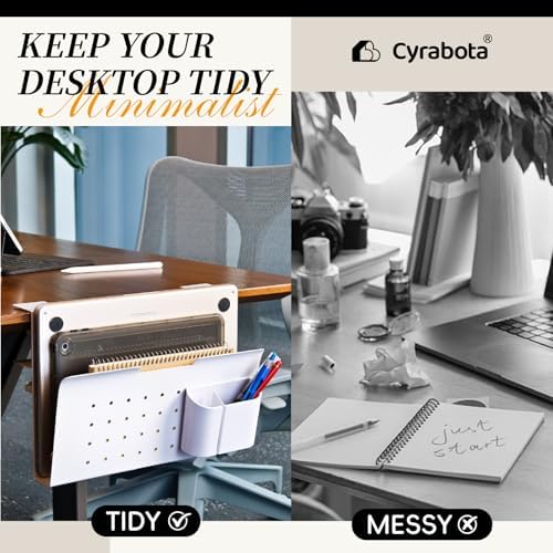 Under Desk Laptop Holder, No Drill Table Side Storage Organizer, White Clamp On Desktop Shelf Steel Table Hanging Mount File Tray, Desk Accessories & Workspace Organizers (White) - Image 6