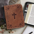 Vintage Brown Cross Bible Cover for Women Soft PU Leather Verse Print Bible Carrying Case Large Capacity Book Organizer with Top Handle Gifts for Christians - Image 4