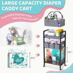 2IN1 Baby Diaper Caddy Organizer-3 Tier Rolling Storage Cart with Dividers - Bedside Diaper Caddy Cart for Baby Nursery Newborn Essentials-Mobile Utility Carts with Wheels for Changing Table - Image 3