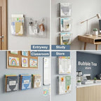 PAG-Mass 6-Pocket Clear Wall Mount File Organizer for Office, Vertical Hanging Document Paper Folder Holder for Home, Letter Size Mail Sorter, Transparent Magazine Literature Rack with Mounting - Image 3