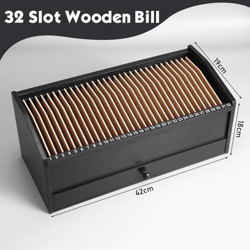 Wood Desktop Organizer with Drawer, 17 Inch 32 Section Bill & Mail & File Organizer Storage for Office Desk, Desktop Mail Holder and Office Supplies Storage, Letter and Paper Sorter(Black) - Image 2