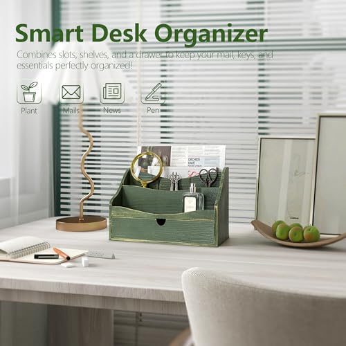 Rebee Vision Wooden Countertop Mail Organizer for Desk with 4-Slot, Green - Image 3