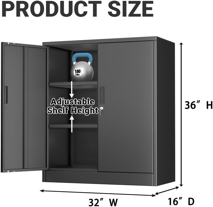 CJF Metal Storage Cabinet, 36" H Locking Storage Cabinet with Shelves and Doors, Metal Cabinets for Home Office, Garage, Utility Room and Basement (Black) - Image 3