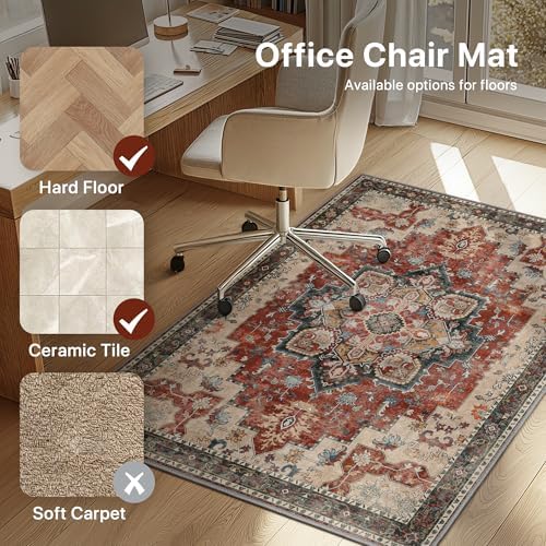 4FT Round Office Chair Mat for Hardwood Floor, Non-Slip Washable Annatto - Image 3