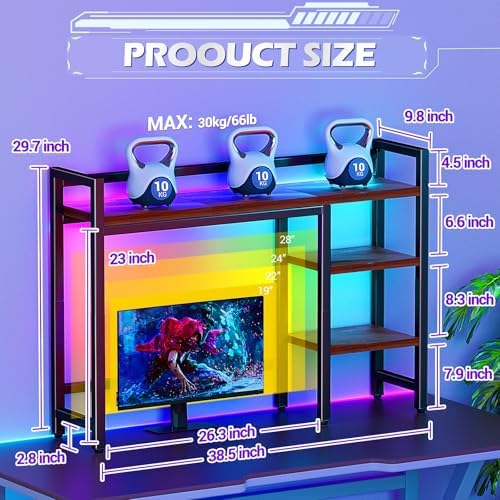 Desk Hutch with Colorful RGB Lights, 4 Tier Desk Top Shelf for Max 28" Computer Monitor, Desk Organizer Shelf for Tidy Storage Display, Desktop Bookshelf for Home, Office, Dorm, Gaming Table, Kitchen - Image 3