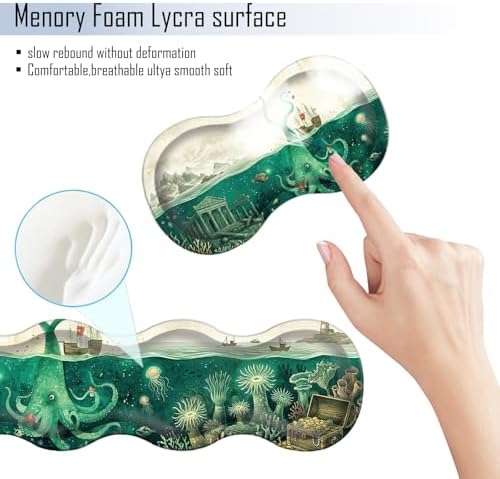 TGFEWYTJYJ Extended Gaming Mouse Pad,Memory Foam Ergonomic Keyboard Mouse Wrist Rest Support Set,Large Desk Mat with Stitched Edges,Non-Slip Base Mousepad Home Office,Sea Octopus - Image 5