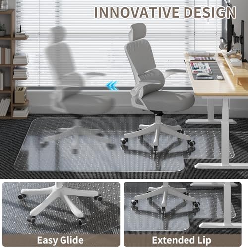 Office Chair Mat for Low Pile Carpet, 48"x60" Clear Smooth Glide with Lip - Image 4