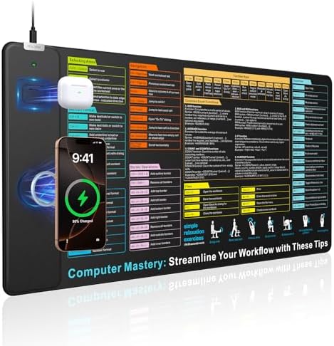 Wireless Charging Mouse Pad, 31.5"x15.8" Big Excel Cheat Sheet Desk Pad by abcmat