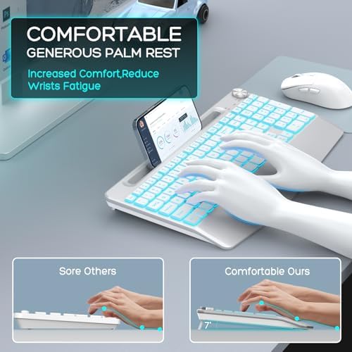 GAMCATZ Wireless Keyboard and Mouse Backlits - Full-Sized Ergonomic Lighted Keyboard with Wrist Rest, Phone Holder,2.4GHz Rechargeable Silent Keyboard Mouse Combo for Computer, Laptop, PC, Mac -White - Image 3