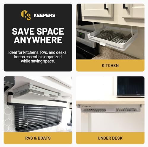 Everything Keeper - Organizer for Home, Kitchen, Bathroom, RV, Small Spaces - Storage Organizers - Compact Metal Basket - Under Cabinet Holder - Easy Install - Holds Strong - 13 x 10 x 2.5 in - Image 2