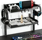 2-Tier Clamp on Desk Shelf, Dual-purpose Desk Organizer (Used on or Under Desk Storage), Desk Shelf Clamp with Hooks and High Load-bearing capacity, Suitable for Office Desk, Gaming Accessories by ZOCONE
