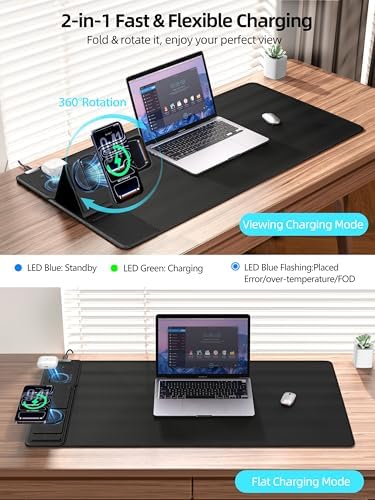 Mouse Pad with Magnetic Wireless Charging & Adjustable Phone Stand, 31.5"x15.8" Extended Desk Mat, Waterproof Ultra-Smooth Keyboard Pad, Non-Slip Base, Black - Image 2