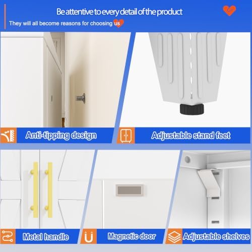GAIOUS 61" Tall Kitchen Pantry Cabinet,Metal Storage Cabinet White Cupboard - Image 6