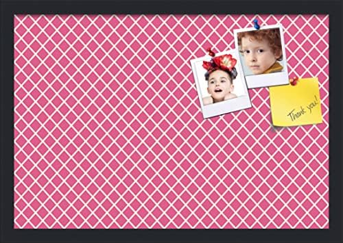 PinPix 22x15 inch Cork Bulletin Board. This Decorative Framed Pin Board Comes with Diamond Pattern in Hot Pink Design and Satin Black. Ideal for Home, Office Decor or School (PinPix-302) by PinPixBulletinBoards