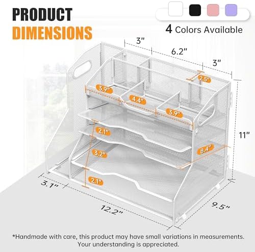 YINGHUA 5-Tier Mesh Desk Organizer and File Holder, Letter Tray - White - Image 3