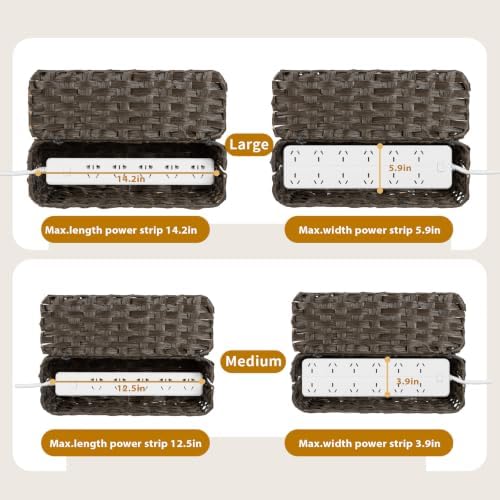 2 Pack Handwoven Cable Management Box with Lid, Decorative Cord Organizer for Power Strips, Chargers, TV Wires, Desk, Home & Office Storage, Plastic Rattan Strap - Image 4
