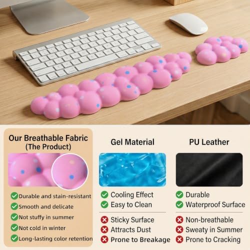 Cloud Wrist Rest Set for Keyboard & Mouse. Silky Fabric Surface - Image 6