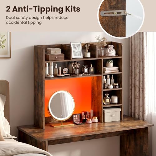 Desktop Bookshelf, Wood Countertop Bookcase with Shelves, Desk Hutch for College Dorm, Multipurpose Desk Organizer Shelf Display Rack for Home Office, Hutch Top Only (Rustic Brown, 8 Shelf) - Image 7