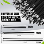 Pelopy Black 304 Stainless Steel Zip Ties(500 Pcs,6", 10", 14") - Image 2