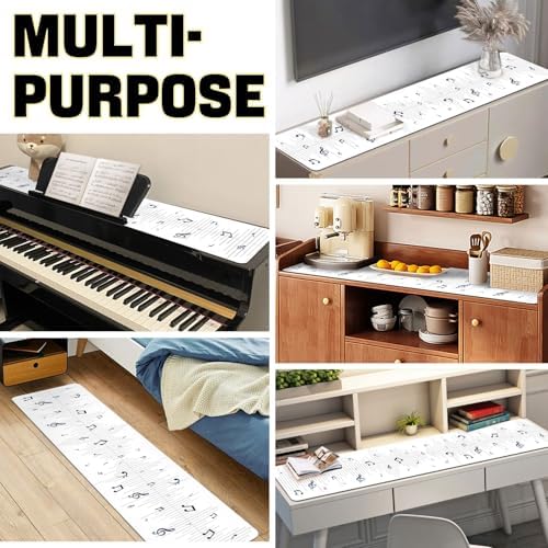 Piano Top Runner Mat, Non-Slip Rubber Bottom, Free Cut Top Protector Dust-Proof Covers for Piano Musical Instrument, Chiffonier, Chest of Drawers, TV Stand, Television Cabinet(White Note,61" x 13.8") - Image 5