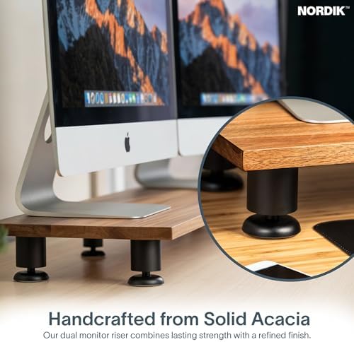 Nordik Dual Monitor Stand Riser -Hardwood Acacia Monitor Shelf 42x10.5 in - Image 2