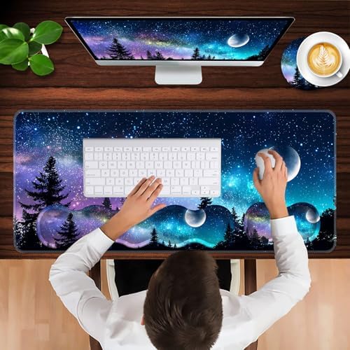 Keyboard Wrist Rest and Mouse Pad with Wrist Support Set Ergonomic Coaster,Memory Foam,Easy Typing Pain Relief,Large XL Desk Mat 31.5"x 11.8",Forest Moon - Image 4