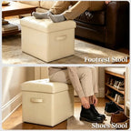 Storage Ottoman, Small Folding Leather Foot Rest Stool for Dorm, Beige - Image 4