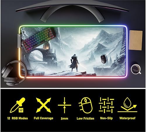 Gaming Mouse Pad - Desk Mat Gaming Mouse Pad, 90x40 Medium Extra Large Extended Big Long Huge XL XXL and XXXL RGB LED Light Mousepad for a Computer, PC Mats Mousepads Frostblade Warrior - Image 4