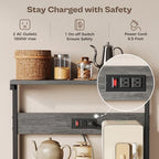 SUPERJARE Kitchen Bakers Rack with Power Outlet, Coffee Bar Table 4 Tiers, Kitchen Microwave Stand with 6 S-Shaped Hooks, Storage Shelf Rack for Spices, Pots and Pans - Charcoal Gray - Image 3