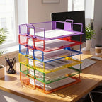 6 Pack Stackable Paper Tray Classroom, Rainbow - Image 4