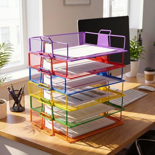 6 Pack Stackable Paper Tray Classroom, Rainbow - Image 4