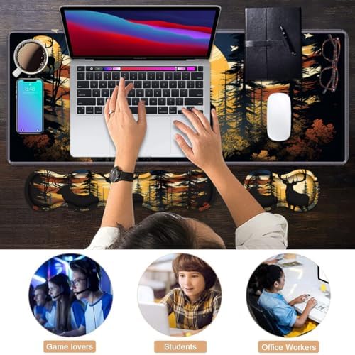 Ergonomic Keyboard Wrist Rest & Mouse Pad Wrist Rest Set, Large XXL Gaming Desk Mat 31.5"x 11.8" with Memory Foam, Easy Typing Pain Relief for Office & Home, American Flag Jungle Deer - Image 7
