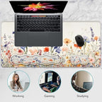 Keyboard Wrist Rest and Mouse Pad Set,31.5x11.8 Inches Desk Mat,Waterproof Non-Slip Ergonomic Wrist Support for Pain Relief,Extended Desk Protector for Office Home Gaming,Wildflower Pattern - Image 7