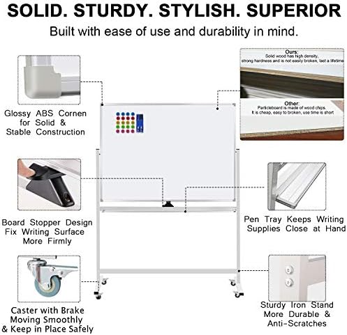 Mobile Whiteboard on Wheels, 48"x36" Double-Sided Magnetic Dry Erase Board - Flipchart Easel for Office, Classroom & Home, Rolling Stand with Easy Flip Feature - Image 7