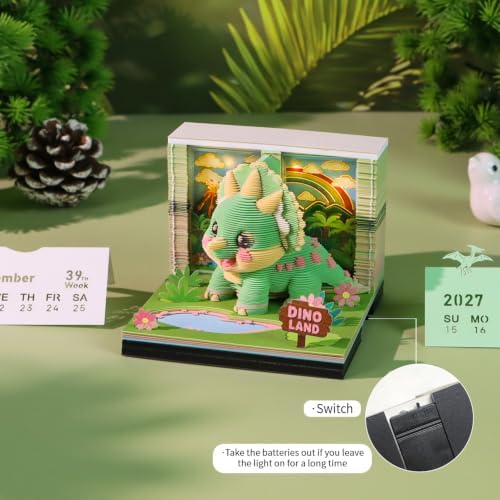 3D Memo Pad, 3D Calendar 2027, Time Piece Calendar, Tear-Off Calendars 2027, 3D Paper Carving Art Memo Pad, Art Carving Sticky Notes for Office Home Gifts Ornaments (Fun Triceratops) - Image 4
