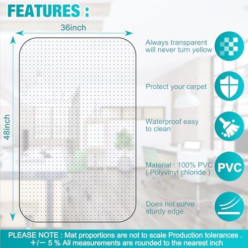 Office Chair Mat for Carpet, 2 Pack, 47'' x 59'' Clear Floor Mat for Carpeted Floors, Thick and Sturdy Carpet Protector with Grips, Easy Glide and Flat Without Curling., Transparent - Image 6
