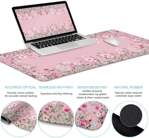 LIMKRIAN Floral Desk Mat Set, Cute Pink Desk Accessories Gifts for Women - Image 3