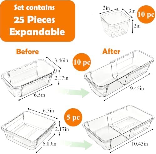 25Pcs Clear Expandable Drawer Organizer Bins for Vanity Desk Bathroom - Image 2