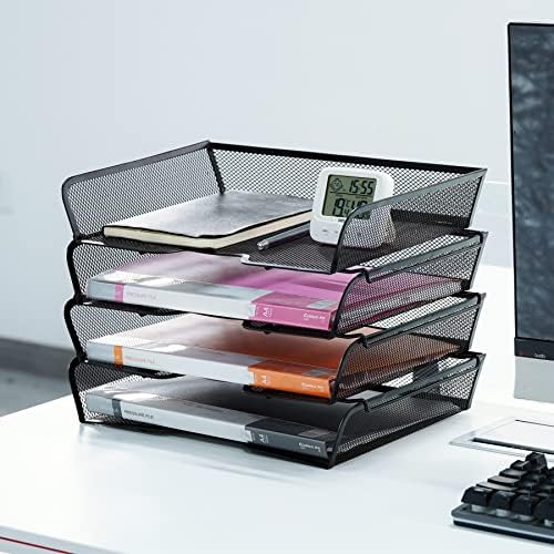 4 Tier Mesh Stackable File Trays Letter Trays,Black - Image 2