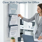 PAG-Mass 6-Pocket Clear Wall Mount File Organizer for Office, Vertical Hanging Document Paper Folder Holder for Home, Letter Size Mail Sorter, Transparent Magazine Literature Rack with Mounting - Image 2
