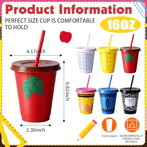Qinyoung 24 Set/74 Pcs Back to School Teacher Appreciation Gifts Red Blue Lined Drink Carrier with Handle, 16 oz Teacher Tumblers with Lids Straws, Pencil Greeting Card Back to School Party Supplies - Image 2