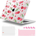 for MacBook Pro 16 inch Case 2019 2020 Release Model A2141, Plastic Hard Shell Cover with Keyboard Cover & Screen Protector for MacBook Pro 16 inch with Touch Bar, Cherries & Pink Bows by WelcomeViseNewitems