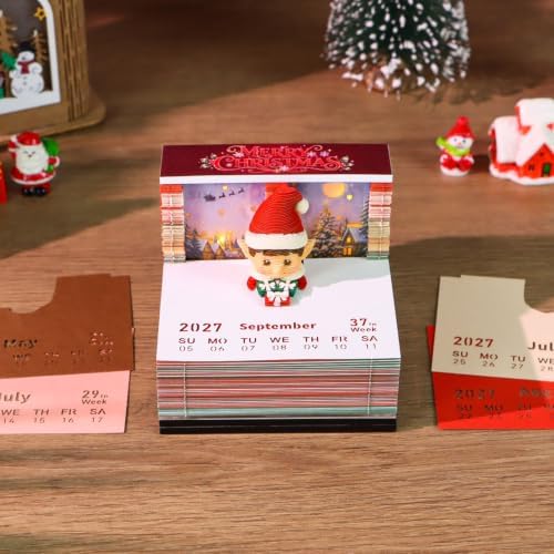 3D Art Calendar Memo Pad 2027,Time Piece Calendar 3D Christmas Elf Notepad Creative Rip Away Calendar Paper Carving Note - Image 4