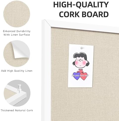 20"x30" White Framed Natural Wood Tone Bulletin Board, Pin Board - Image 3