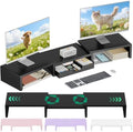 OPNICE Dual Computer Monitor Stand Riser, Desk Organizer with Drawer, Office Desk Accessories & Workspace Organizers for Home Office Supplies, Black by OPNICE