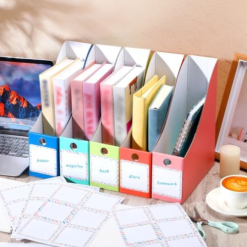 Pasimy 25 Pcs Boho Cardboard Magazine File Holder Magazine Organizer Book Bin with Label Sticker Multicolor File Storage Box for Desk Shelves Document School Classroom Home Office Supplies - Image 2