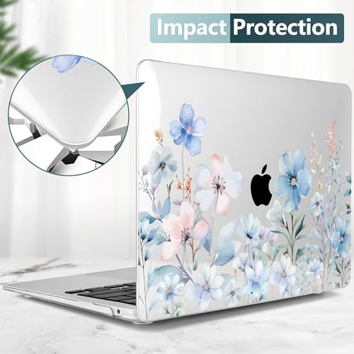 DONGKE Compatible with MacBook Air 13 inch Case 2021 2020 2019 2018 Release A2337 M1 A2179 A1932 with Retina Display & Touch ID, Plastic Hard Shell & Keyboard Cover - Blue Flowers - Image 5