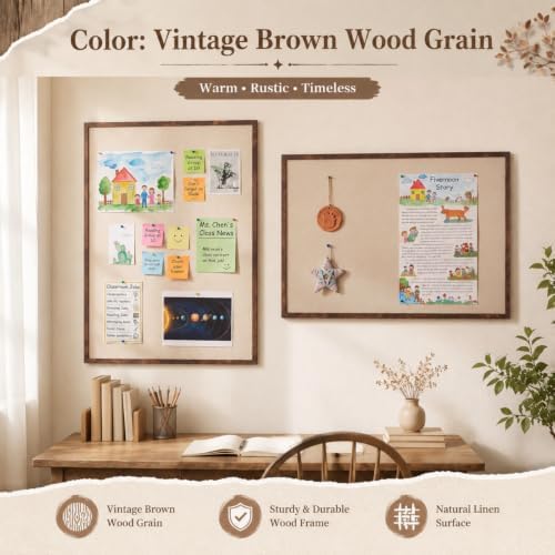 Cinnvoice 48 x 34 Inch Linen Bulletin Board Rustic Farmhouse Pin Board - Image 3