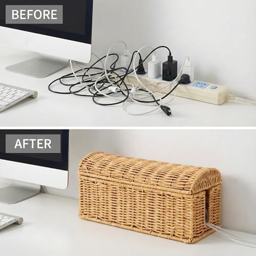 Large Rattan Cable Management Box, Decorative Large Power Strip and TV Box - Image 5